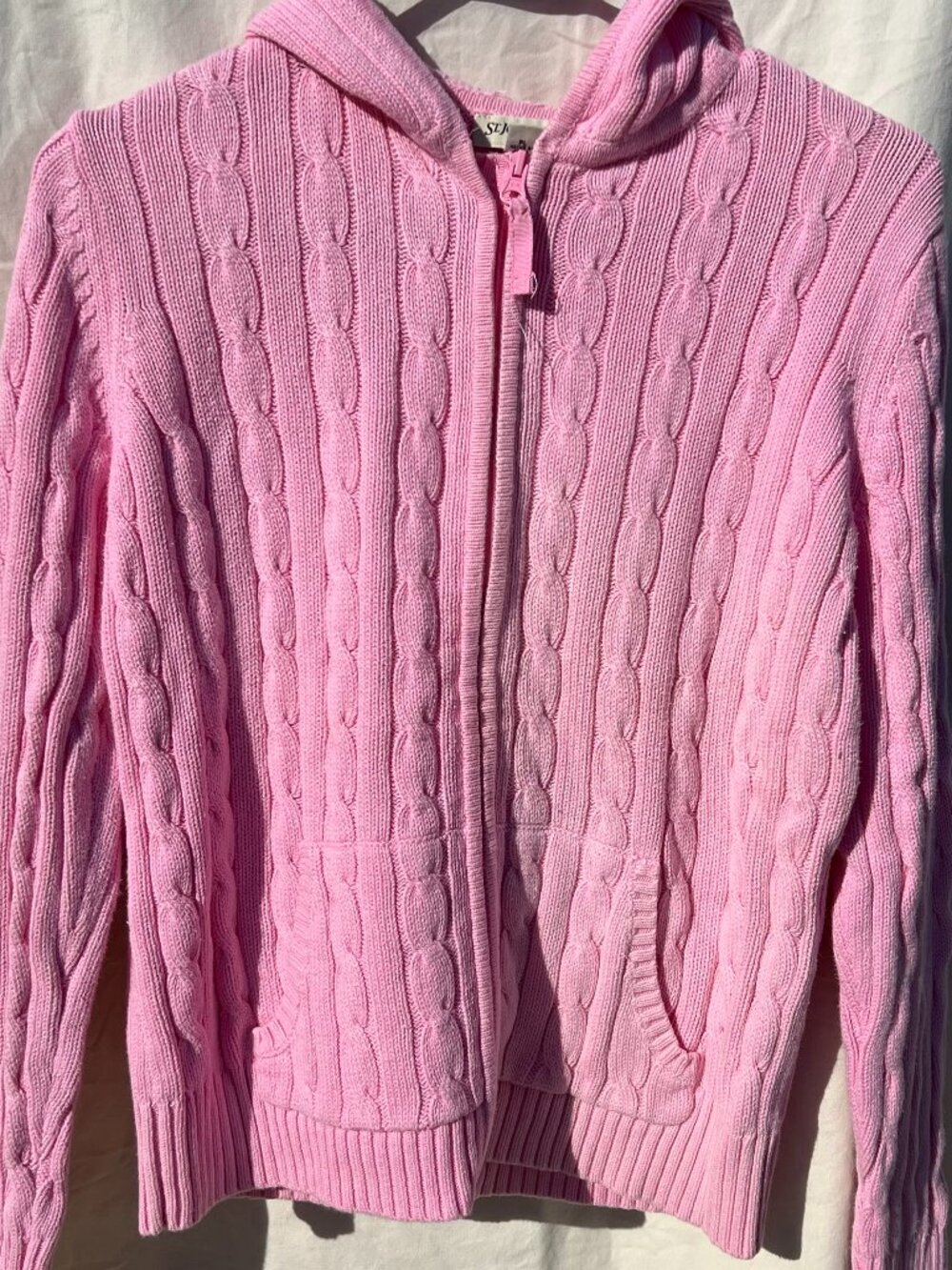 St. John’s Cable Knit Zip Jacket Pink Size Petite Large